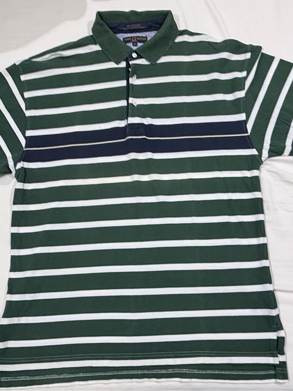 Tommy Hilfiger Green, Navy & White Striped Men’s Polo - Picture 2 of 9